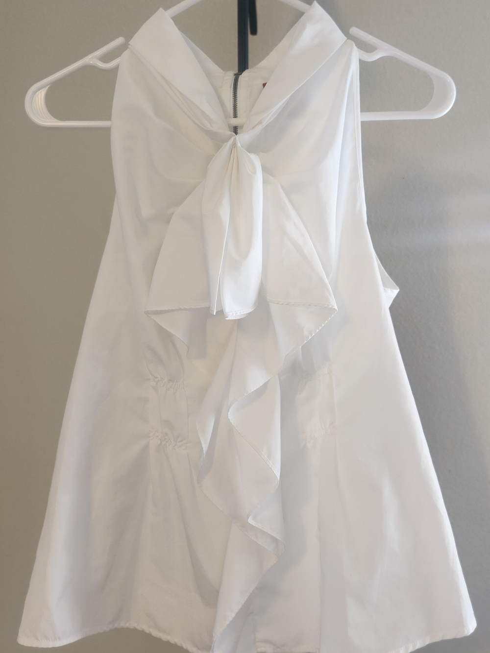 5/48 White Ruffled Tie-Front Sleeveless Blouse